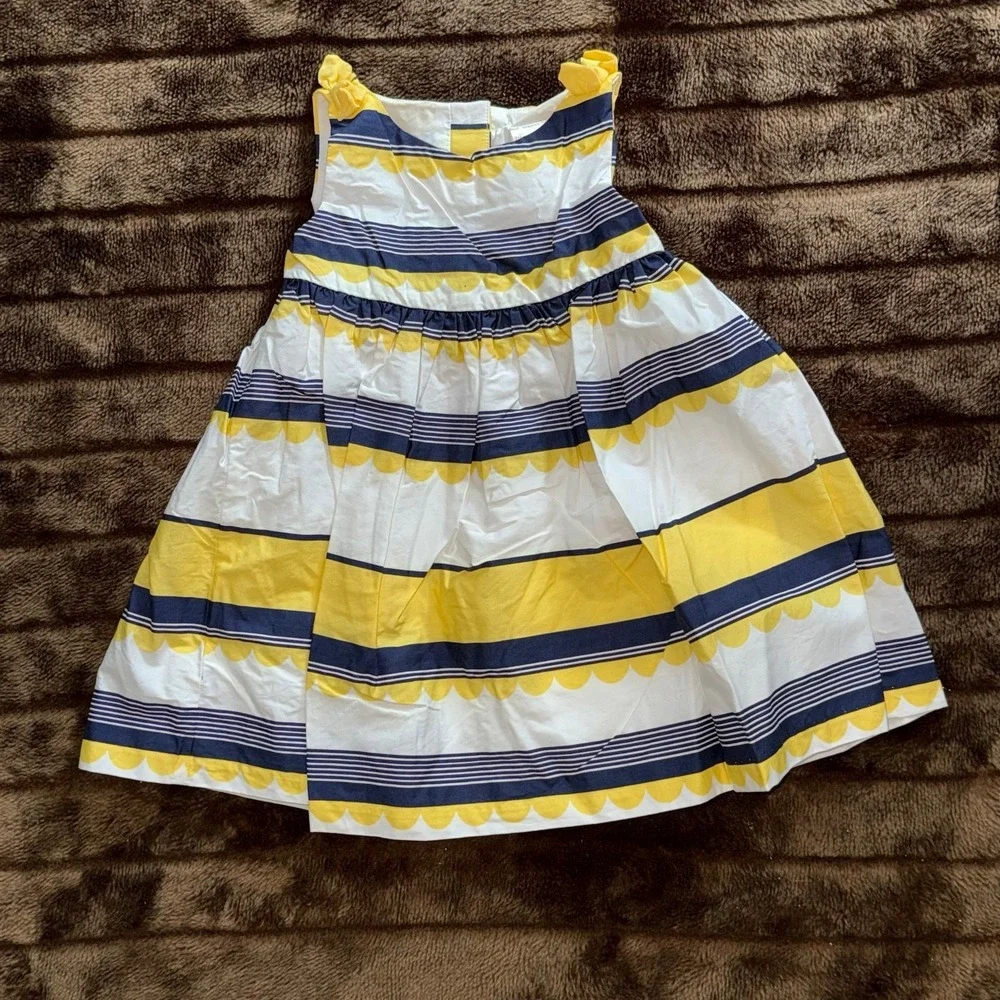 Gymboree Infant Girl 18-24M Yellow/White/Navy Blue Striped Summer Dress CLEAN